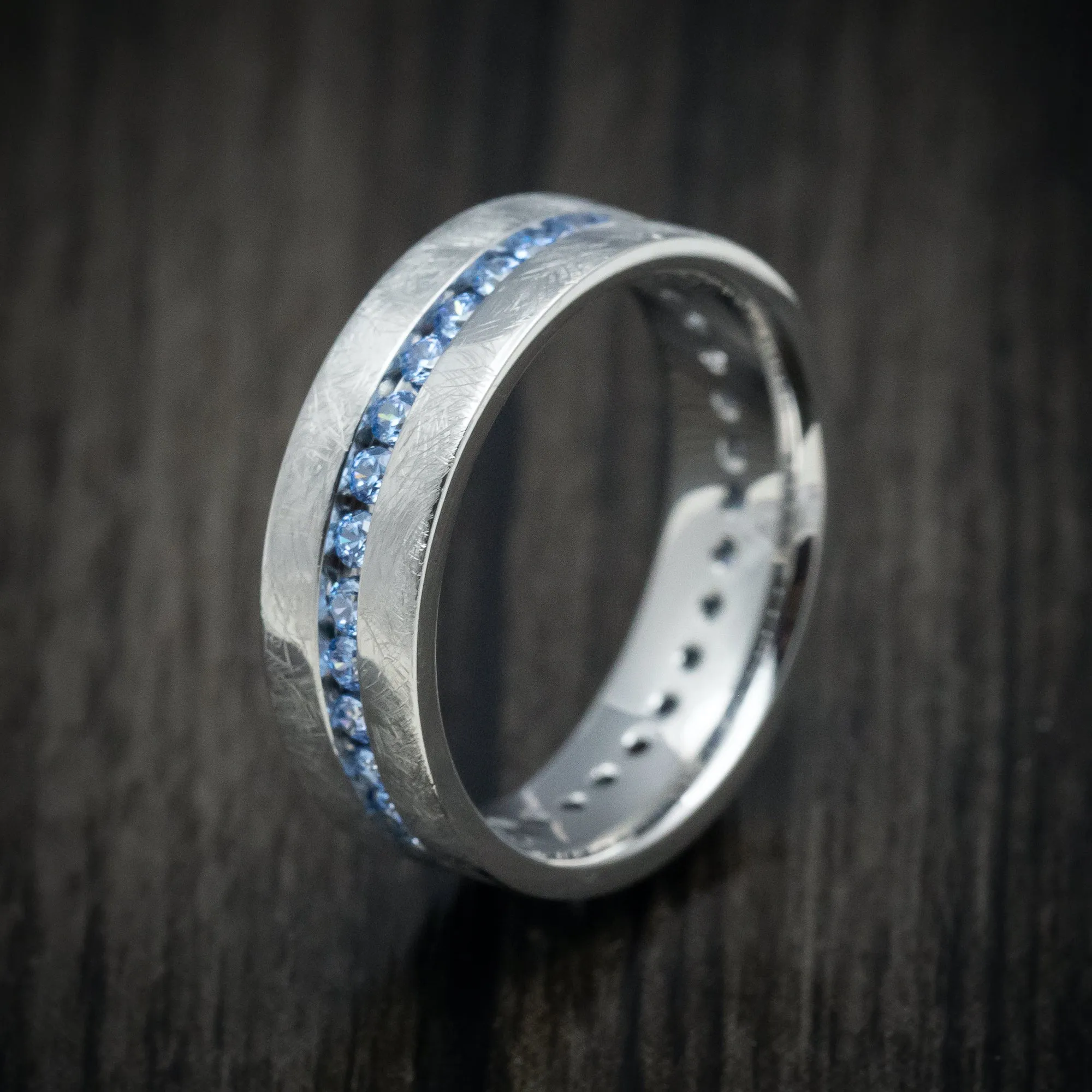 14K Gold and Denim Sapphire Eternity Men's Ring Custom Made