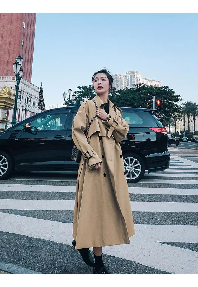 2022 Women Autumn New Design Elegant Windbreakers Slim Midi Trench Coats
