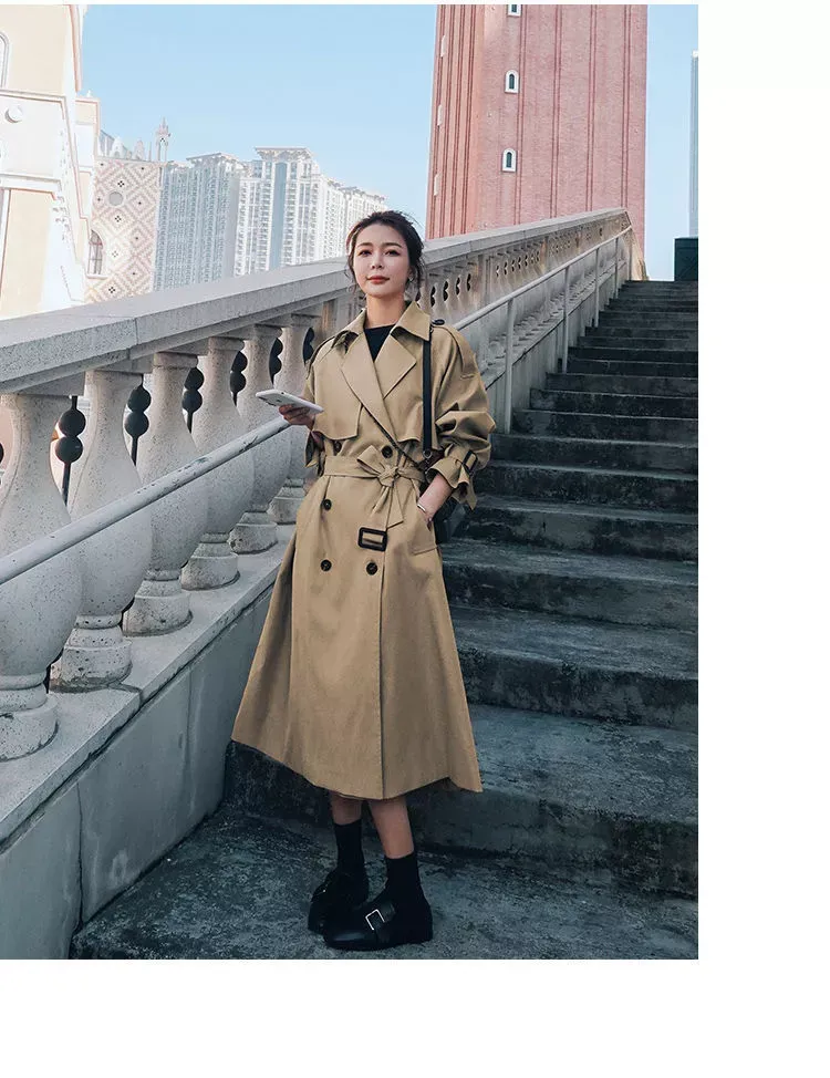 2022 Women Autumn New Design Elegant Windbreakers Slim Midi Trench Coats