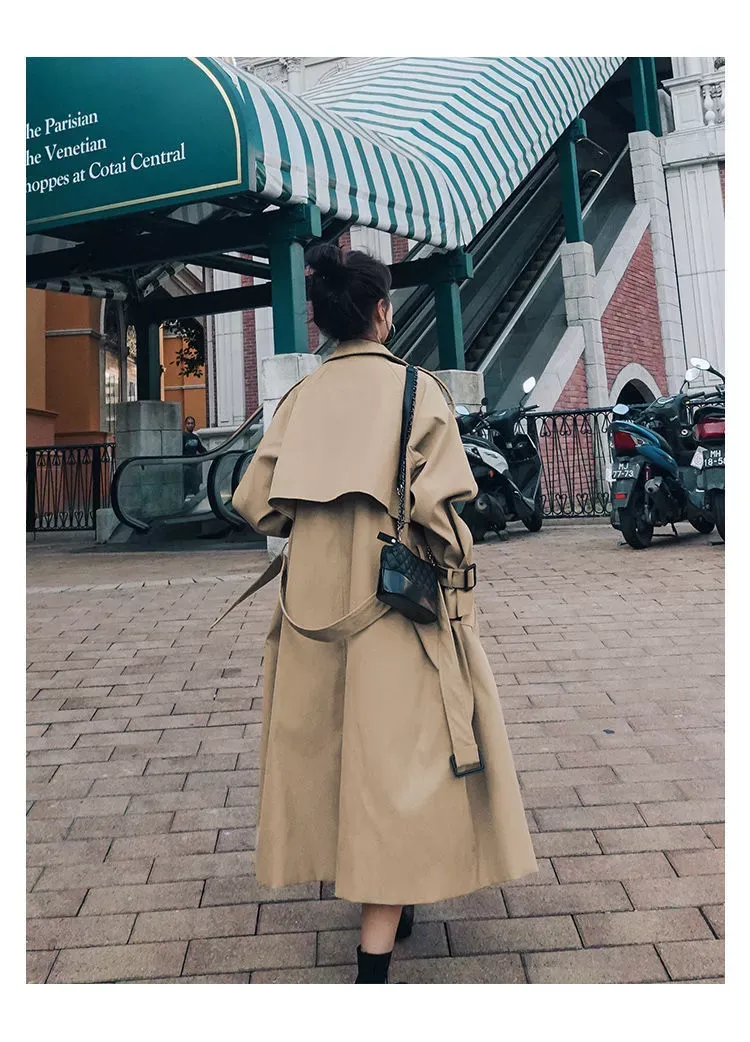 2022 Women Autumn New Design Elegant Windbreakers Slim Midi Trench Coats