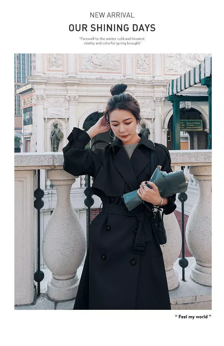 2022 Women Autumn New Design Elegant Windbreakers Slim Midi Trench Coats