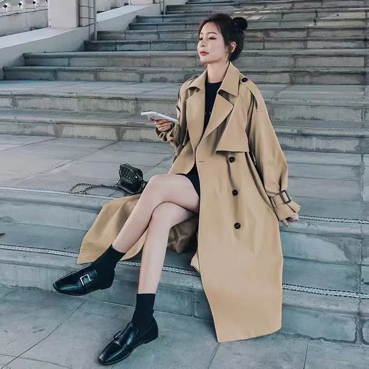 2022 Women Autumn New Design Elegant Windbreakers Slim Midi Trench Coats