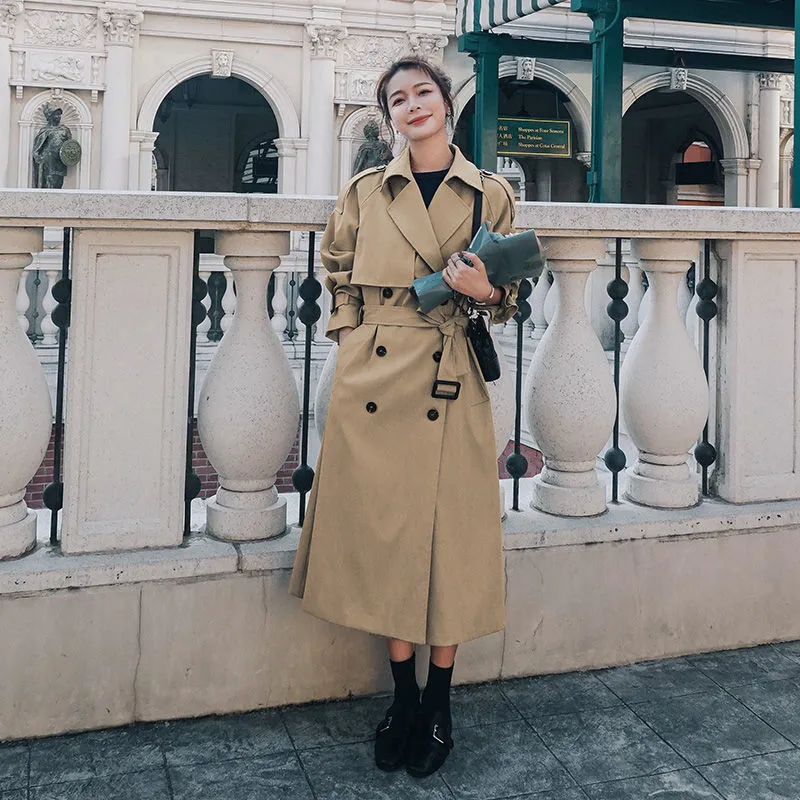 2022 Women Autumn New Design Elegant Windbreakers Slim Midi Trench Coats