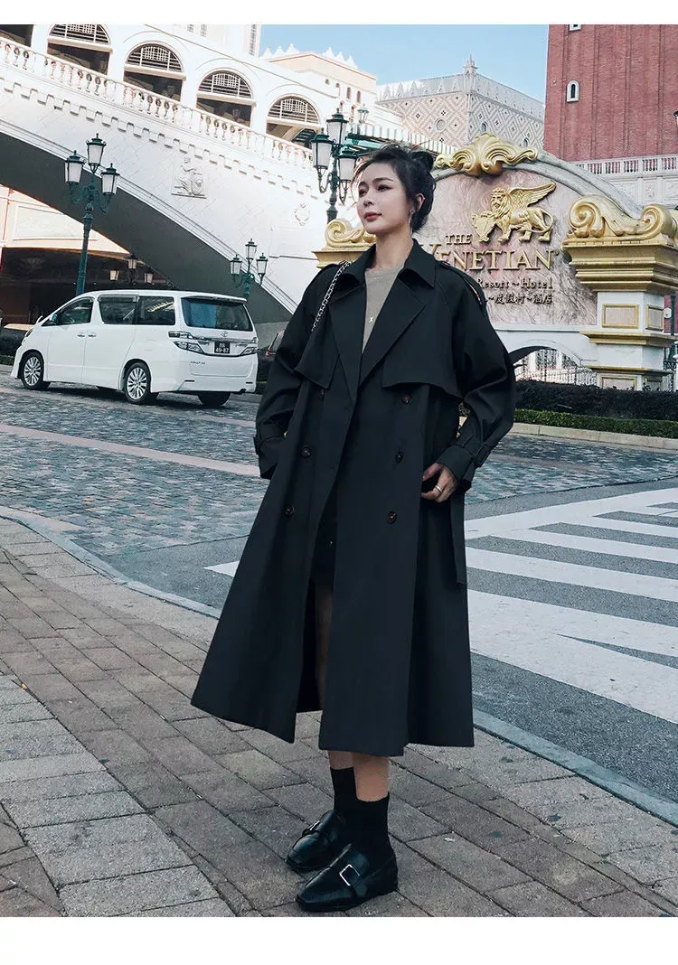 2022 Women Autumn New Design Elegant Windbreakers Slim Midi Trench Coats