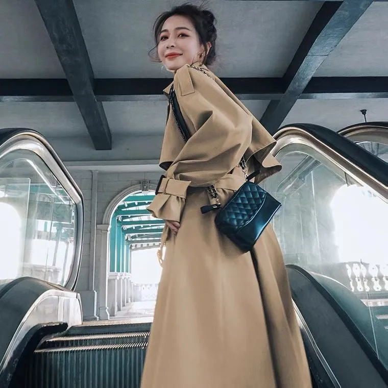 2022 Women Autumn New Design Elegant Windbreakers Slim Midi Trench Coats