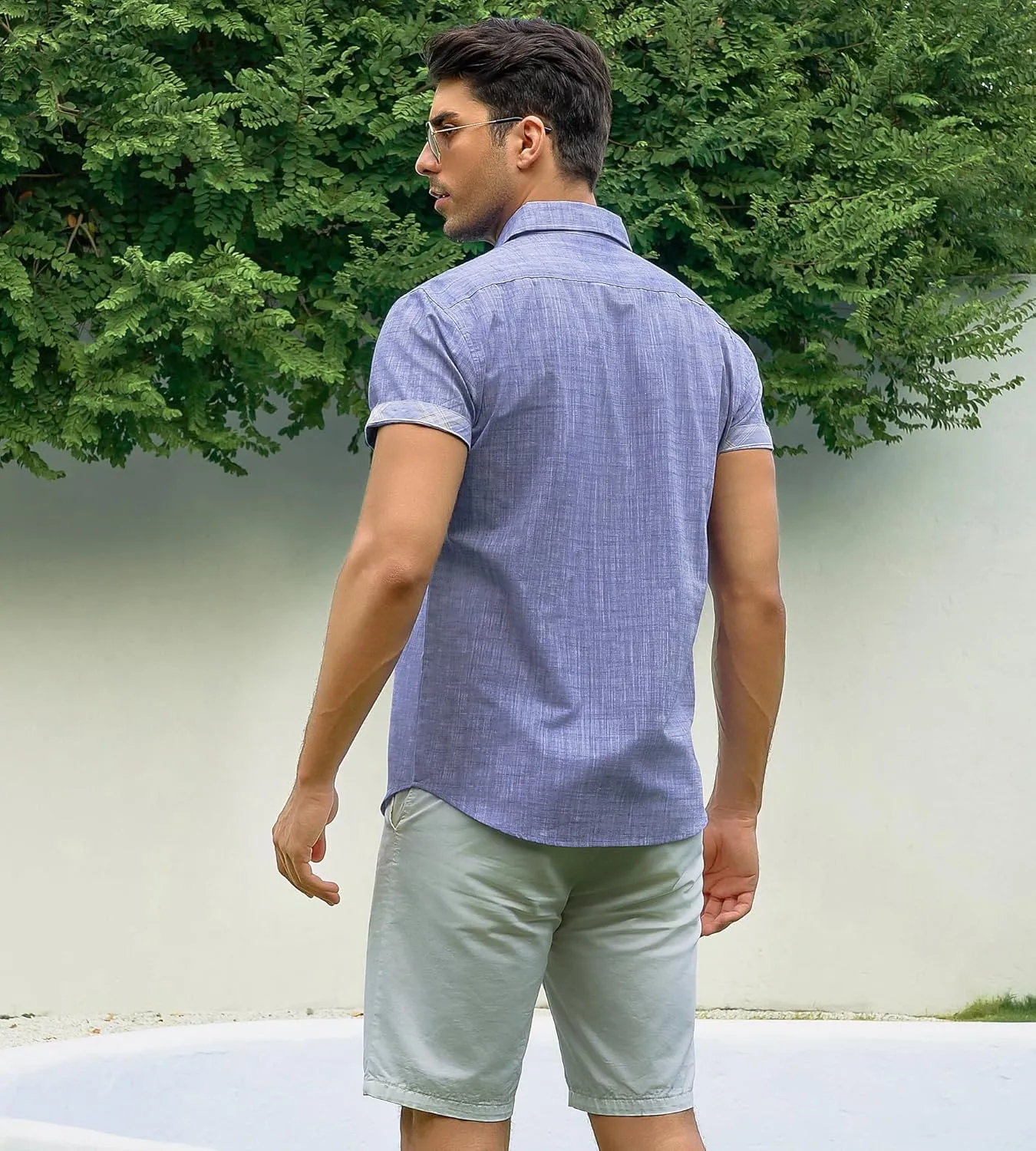 Alex Vando Mens Dress Shirts 4-Way Stretch Wrinkle Free Regular Fit Short Sleeve Men Button Down Shirt