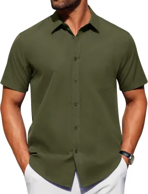 Alimens & Gentle Mens Short Sleeve Dress Shirt Wrinkle Free Solid Casual Button Down Shirts for Summer Business Wedding