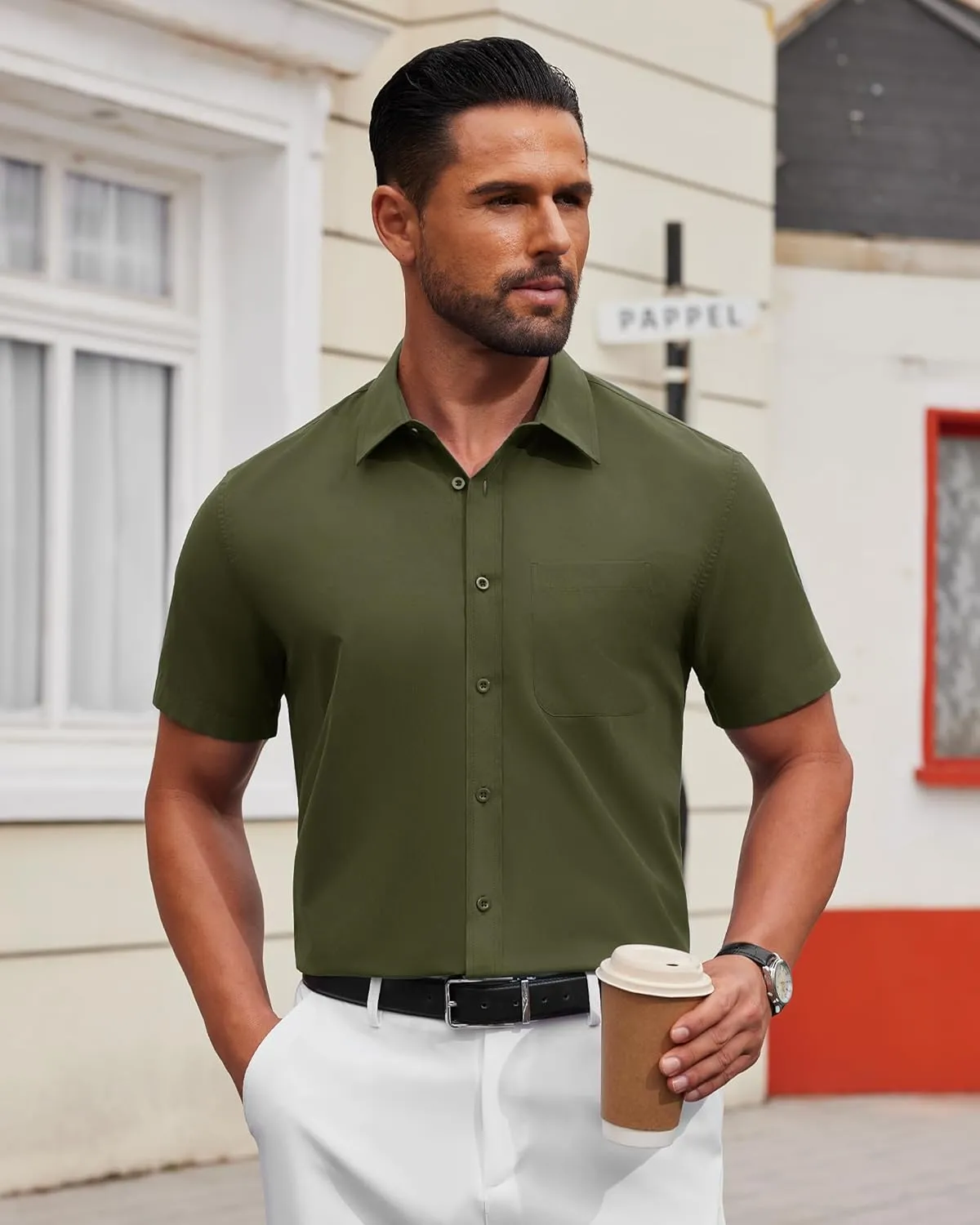 Alimens & Gentle Mens Short Sleeve Dress Shirt Wrinkle Free Solid Casual Button Down Shirts for Summer Business Wedding