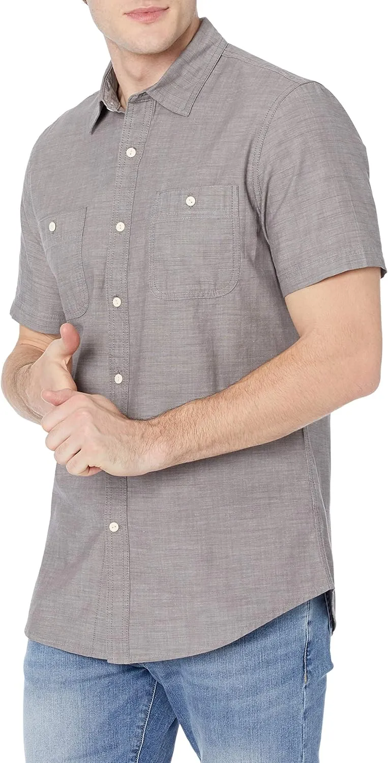 Amazon Essentials Men's Regular-Fit, Short-Sleeve Button-Down Chambray Shirt