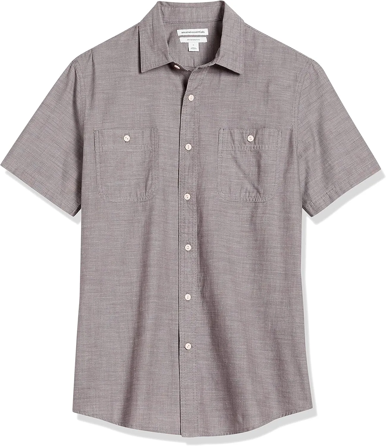 Amazon Essentials Men's Regular-Fit, Short-Sleeve Button-Down Chambray Shirt