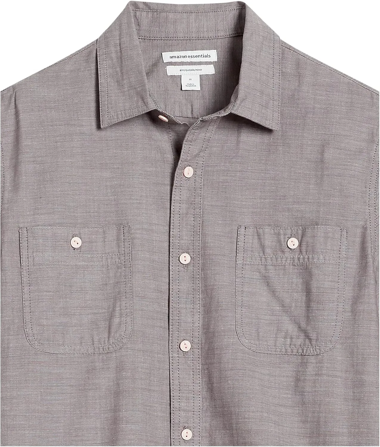 Amazon Essentials Men's Regular-Fit, Short-Sleeve Button-Down Chambray Shirt