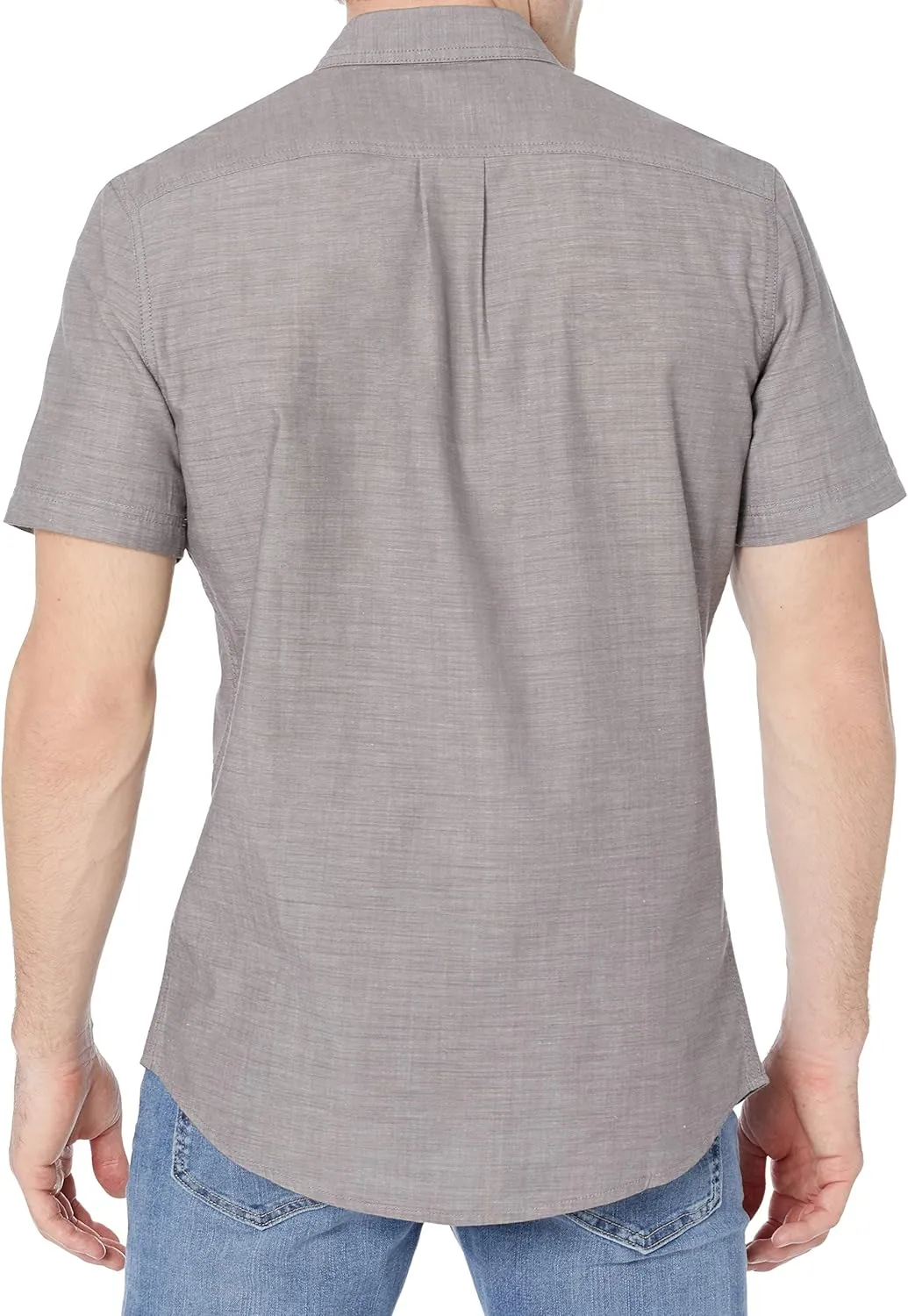 Amazon Essentials Men's Regular-Fit, Short-Sleeve Button-Down Chambray Shirt