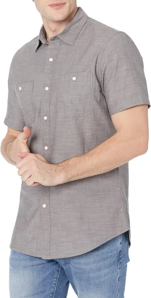 Amazon Essentials Men's Regular-Fit, Short-Sleeve Button-Down Chambray Shirt