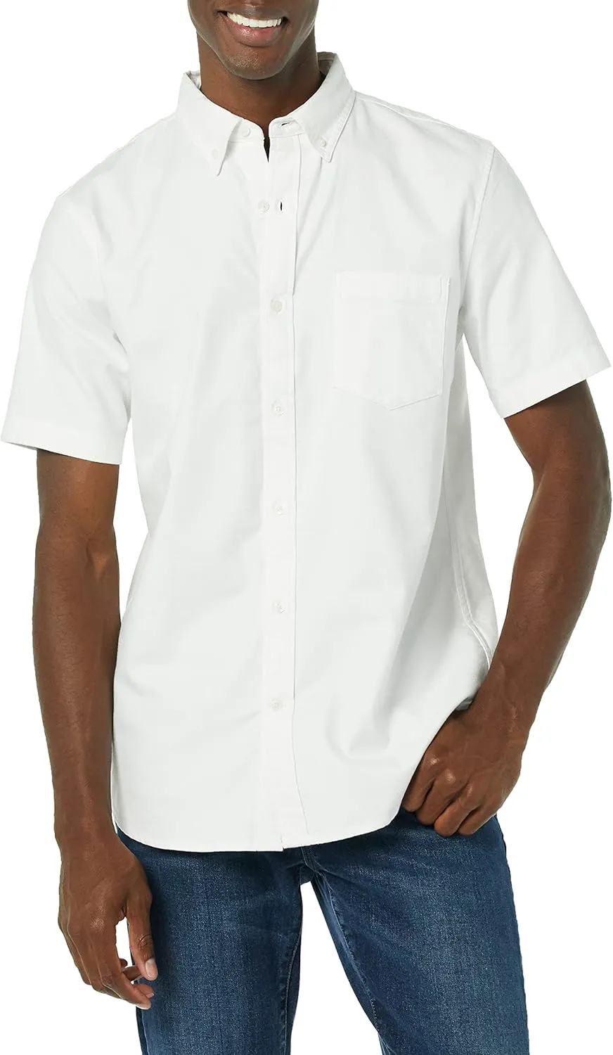 Amazon Essentials Men's Slim-Fit Short Sleeve Stretch Oxford Shirt with Pocket