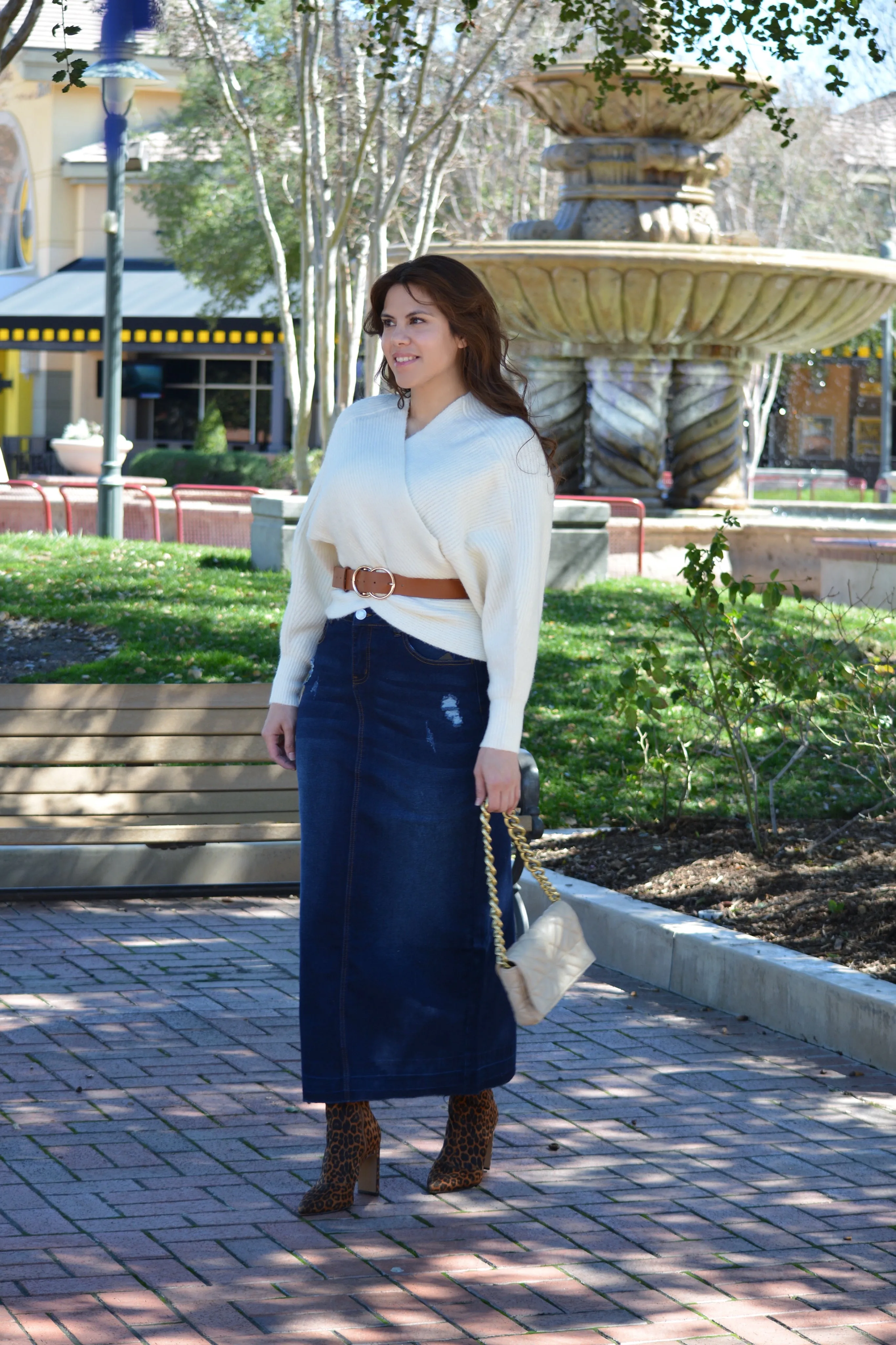 Ambrie Slightly Distressed Maxi Length Dark Denim Skirt
