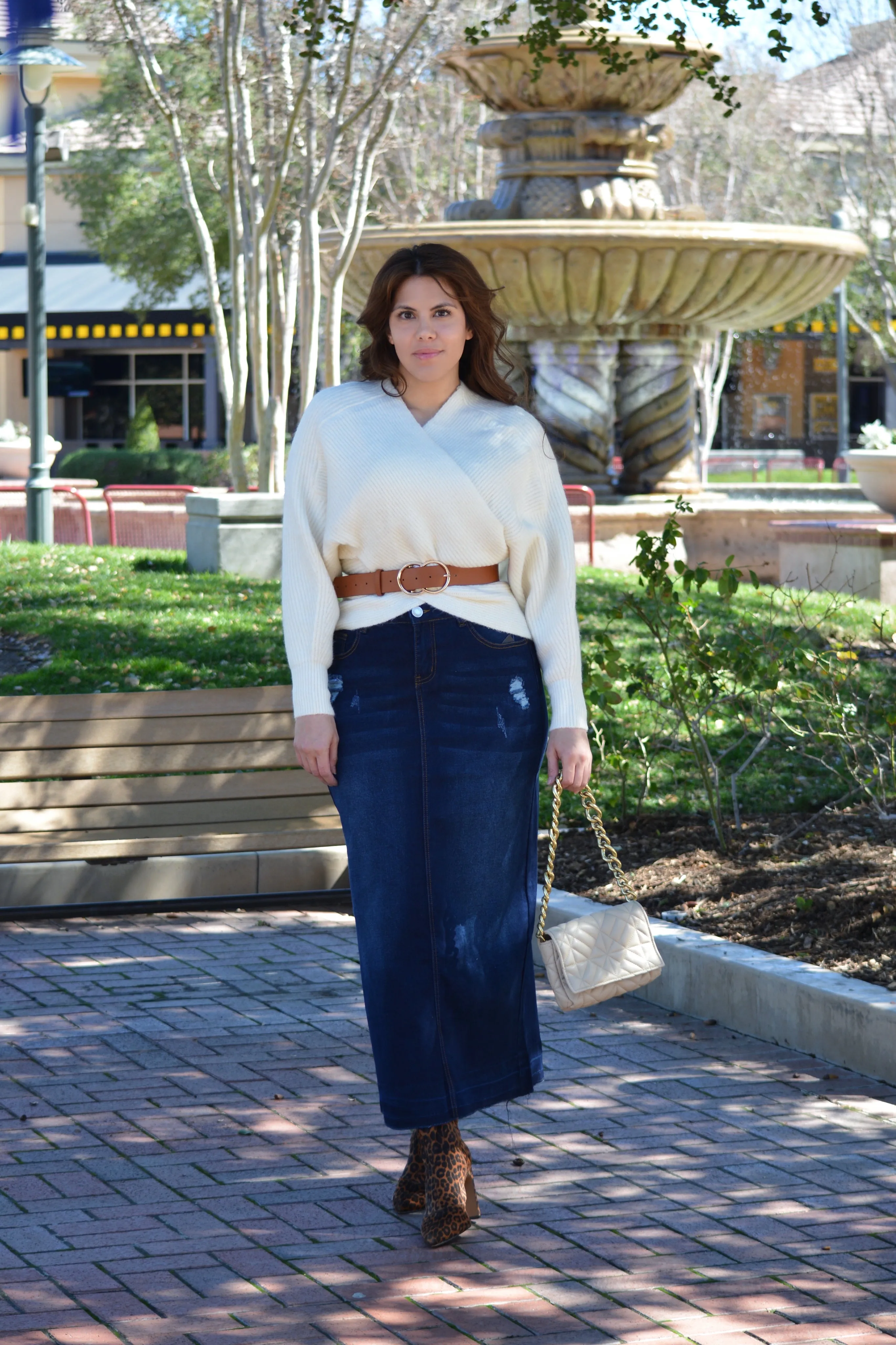 Ambrie Slightly Distressed Maxi Length Dark Denim Skirt