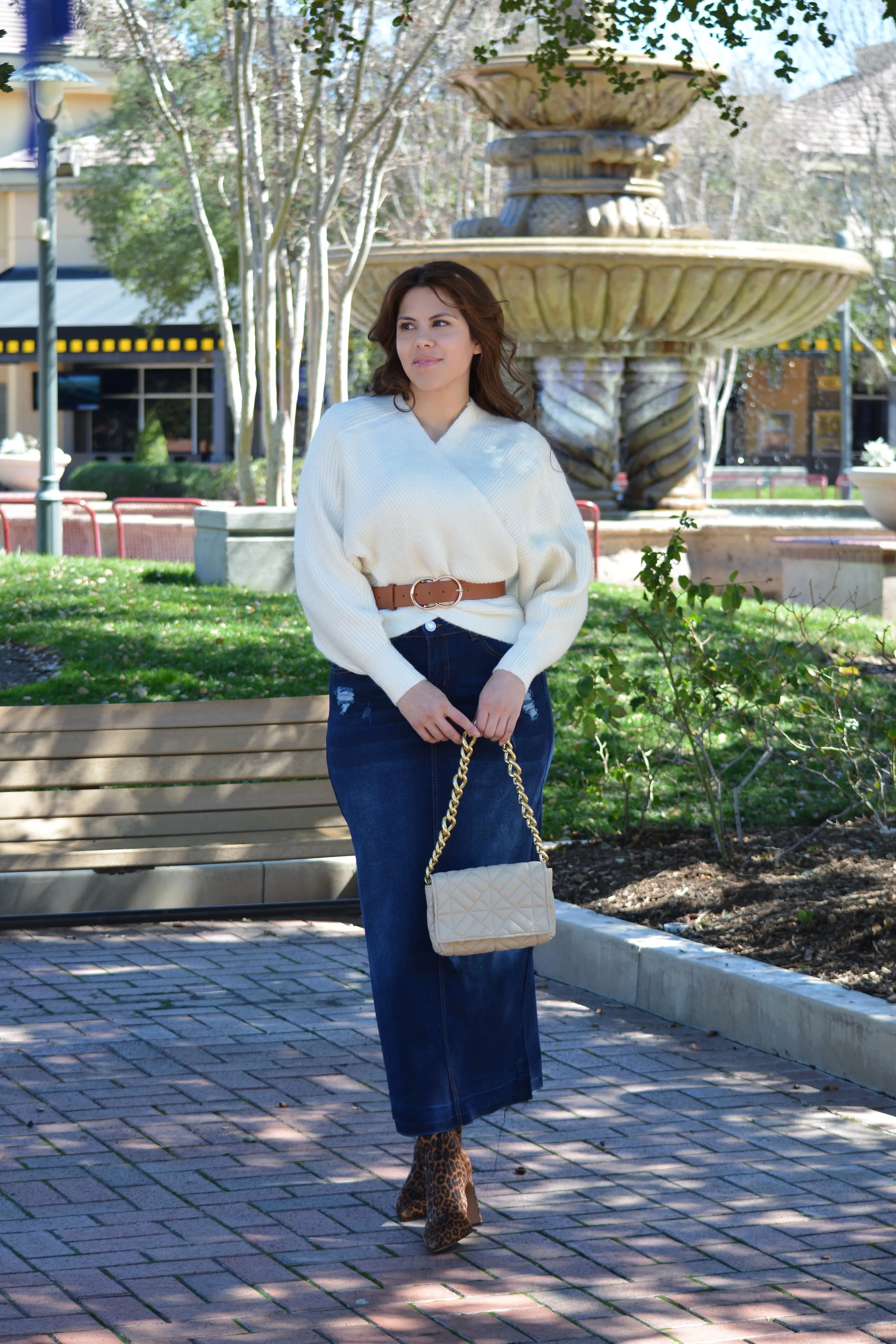 Ambrie Slightly Distressed Maxi Length Dark Denim Skirt