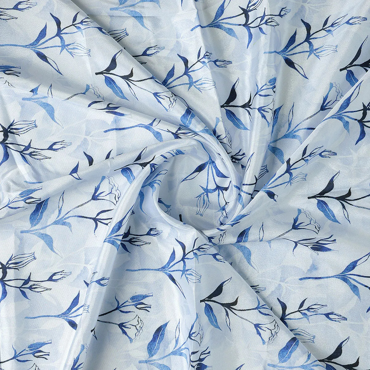 Attractive Blue Bud Water Paint Shadow Digital Printed Fabric - Silk Crepe