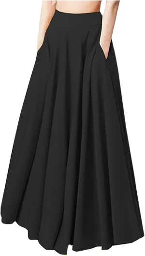 Boho Skirts for Women 2025 Summer Trendy High Waist Ruffle Maxi Skirt Casual Flowy Solid Pleated Skirt with Pockets