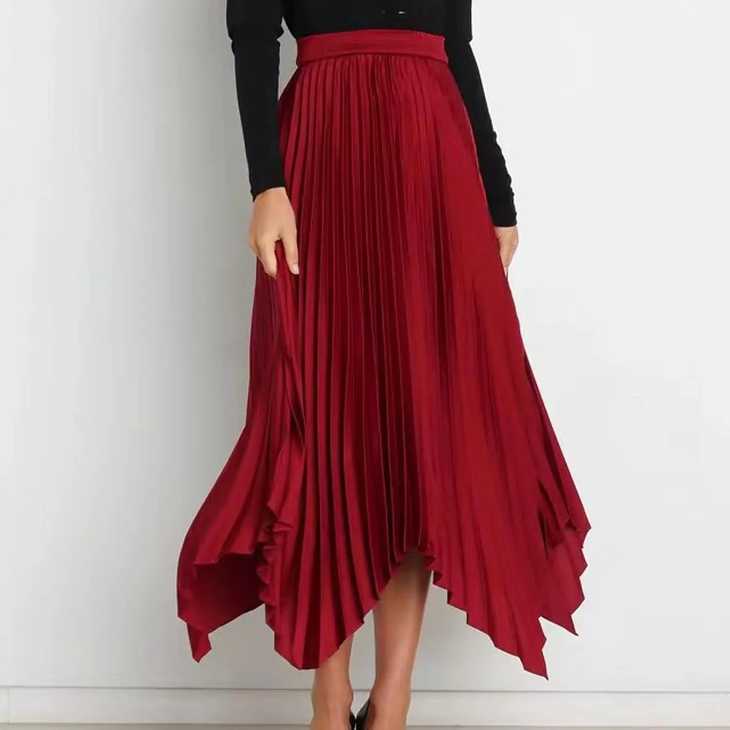 Boho Skirts for Women Casual Soft High Waisted Asymmetrical Maxi Skirt Womens Summer Long Pleated Skirt Midi Length