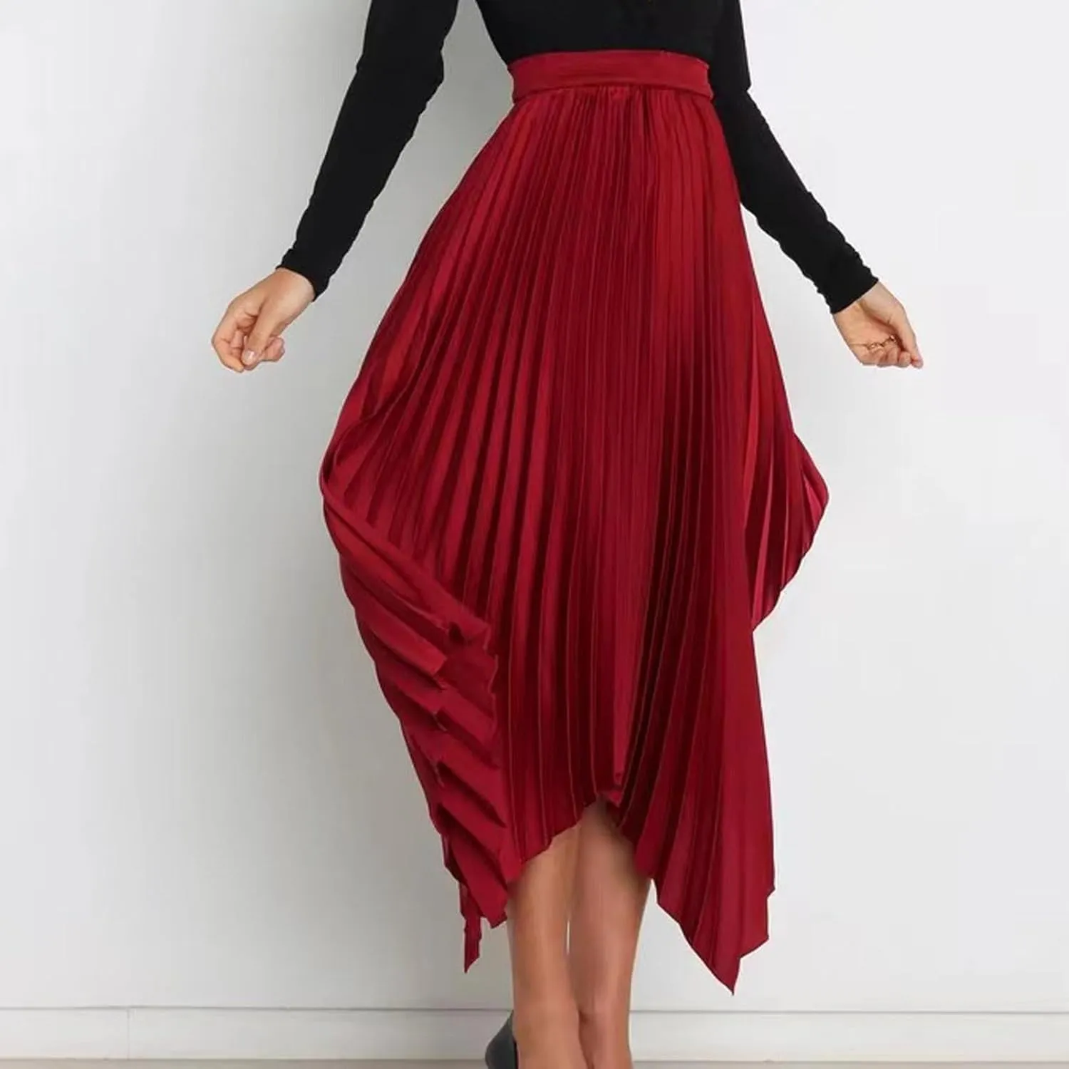 Boho Skirts for Women Casual Soft High Waisted Asymmetrical Maxi Skirt Womens Summer Long Pleated Skirt Midi Length