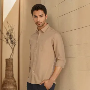 Brown Solid Linen Cotton Shirt for Men