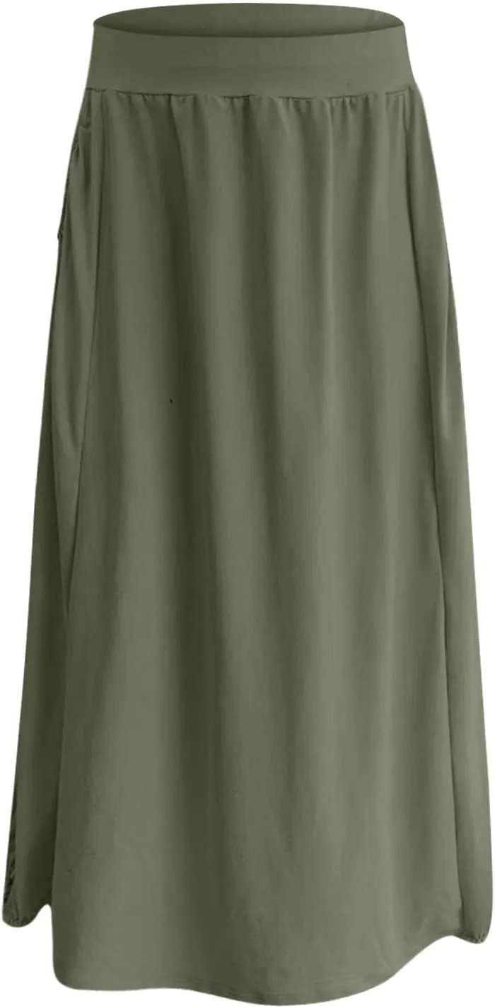 Bubble Skirts for Women 2025 Summer Trendy Elastic Waist Long Skirt Ankle Length Beach Boho Skirt with Pockets