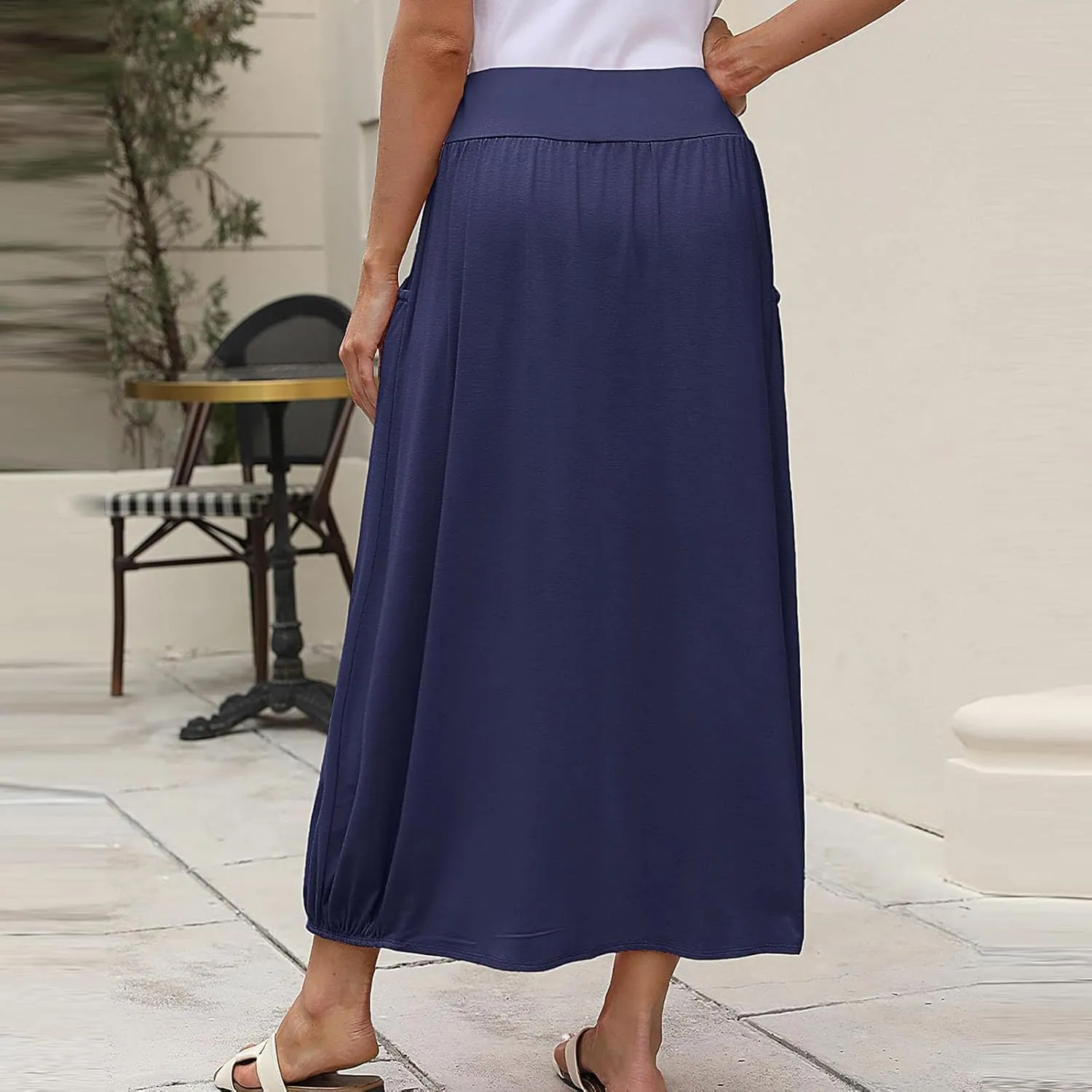 Bubble Skirts for Women 2025 Summer Trendy Elastic Waist Long Skirt Ankle Length Beach Boho Skirt with Pockets