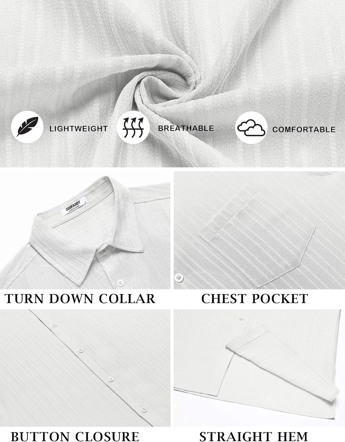 COOFANDY Men's Short Sleeve Casual Button Down Shirts Textured Summer Beach Shirt with Pocket