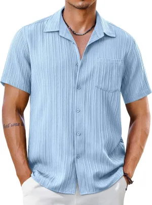 COOFANDY Men's Short Sleeve Casual Button Down Shirts Textured Summer Beach Shirt with Pocket