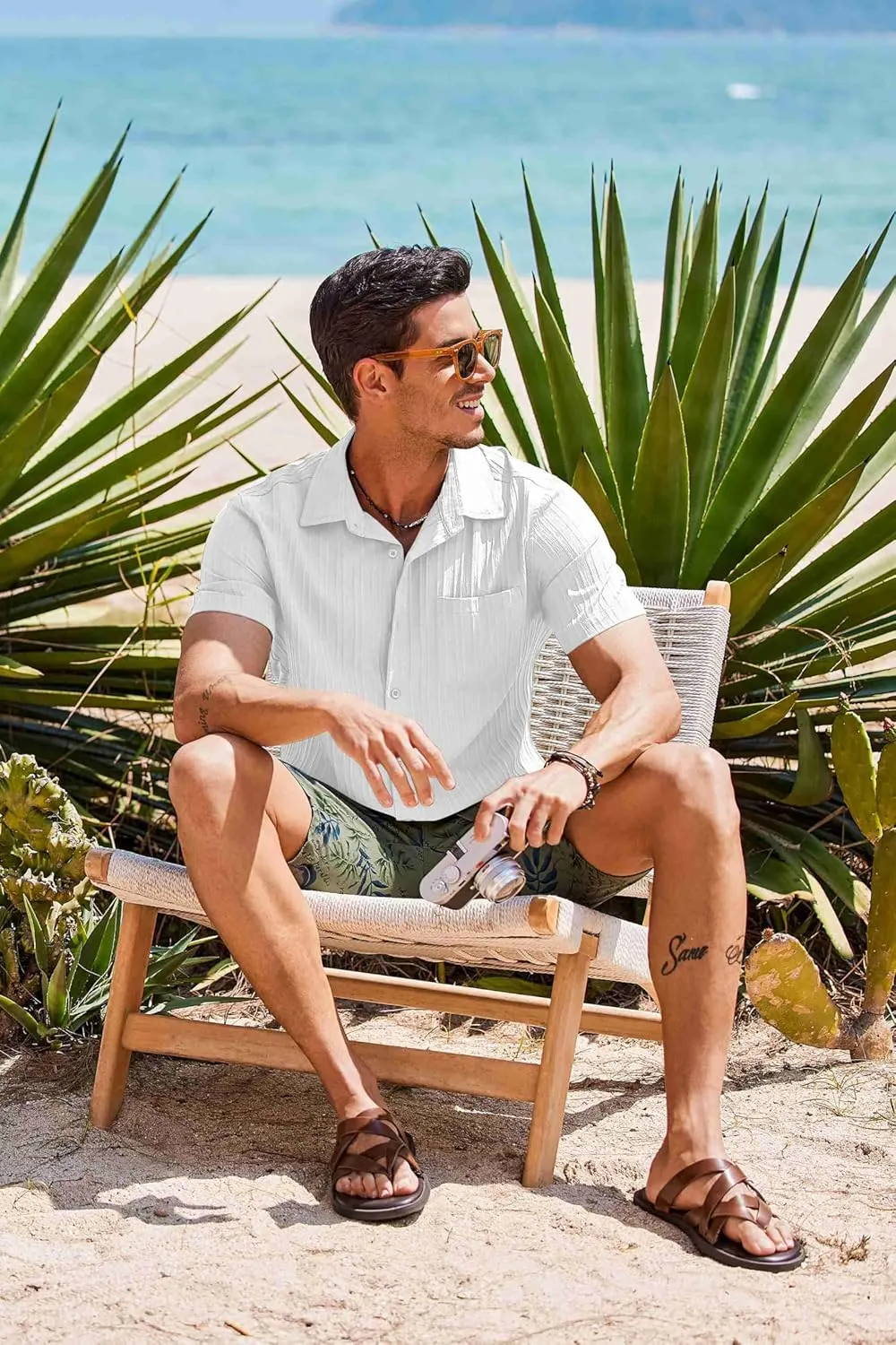 COOFANDY Men's Short Sleeve Casual Button Down Shirts Textured Summer Beach Shirt with Pocket