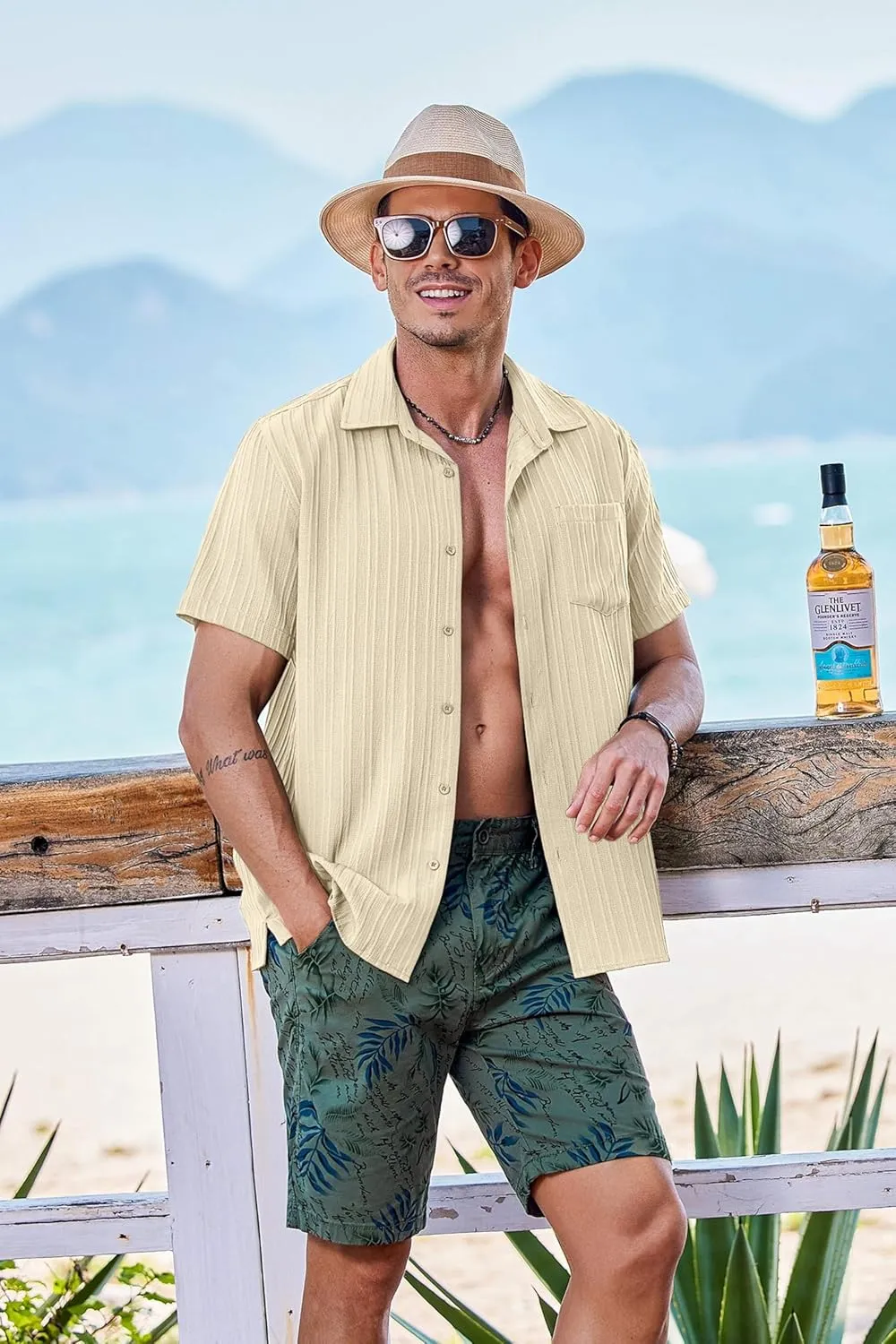 COOFANDY Men's Short Sleeve Casual Button Down Shirts Textured Summer Beach Shirt with Pocket