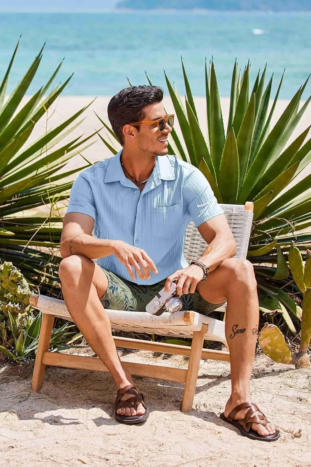 COOFANDY Men's Short Sleeve Casual Button Down Shirts Textured Summer Beach Shirt with Pocket
