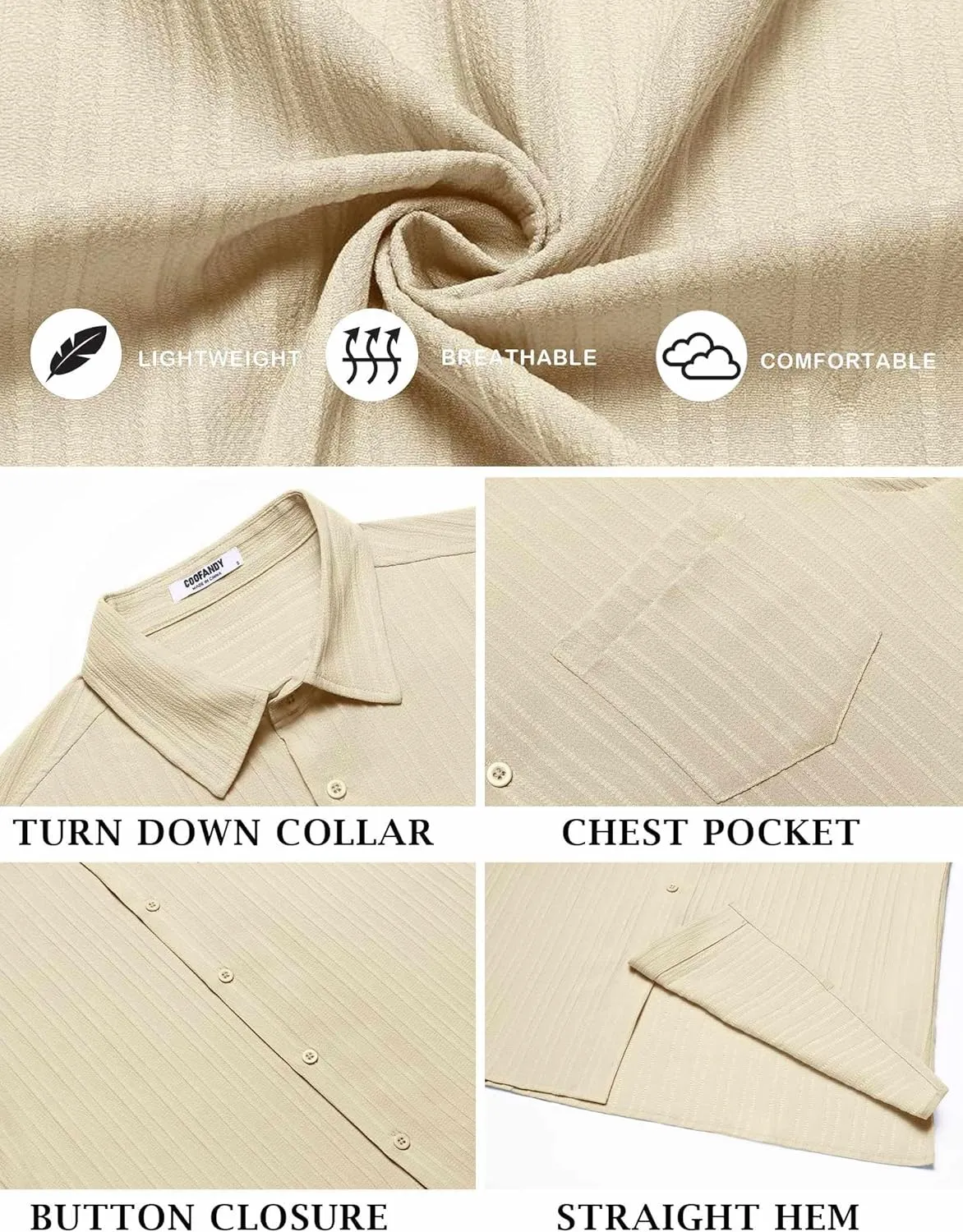 COOFANDY Men's Short Sleeve Casual Button Down Shirts Textured Summer Beach Shirt with Pocket