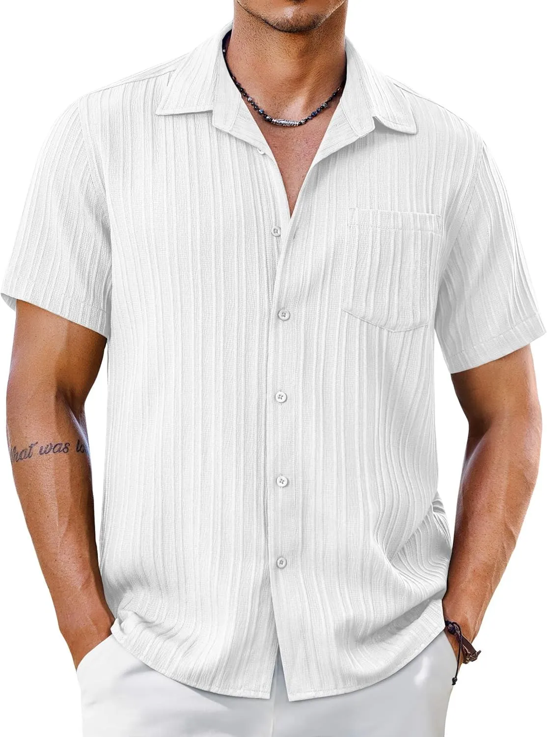 COOFANDY Men's Short Sleeve Casual Button Down Shirts Textured Summer Beach Shirt with Pocket