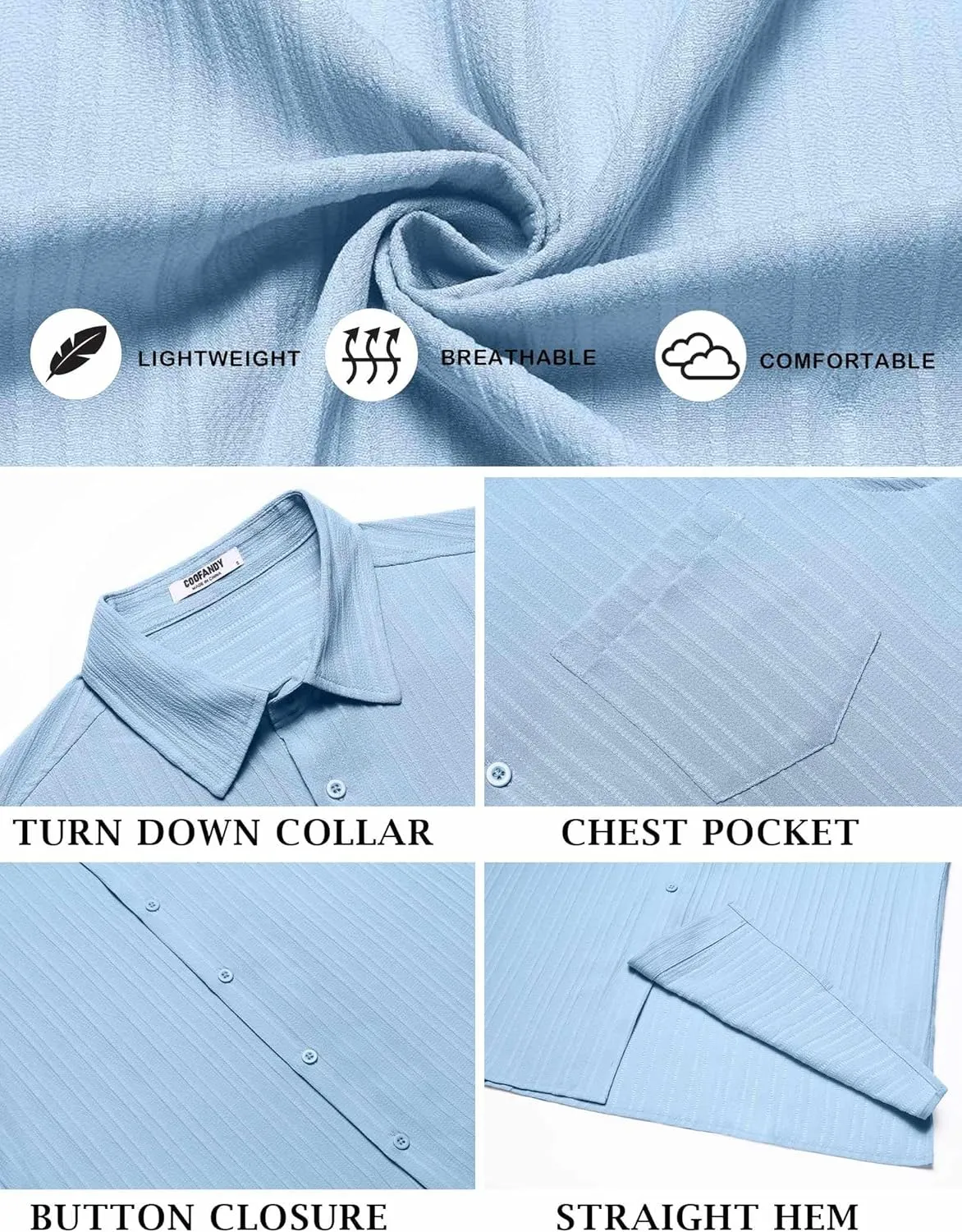 COOFANDY Men's Short Sleeve Casual Button Down Shirts Textured Summer Beach Shirt with Pocket
