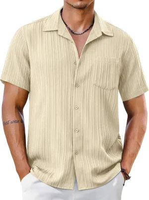 COOFANDY Men's Short Sleeve Casual Button Down Shirts Textured Summer Beach Shirt with Pocket