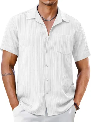 COOFANDY Men's Short Sleeve Casual Button Down Shirts Textured Summer Beach Shirt with Pocket