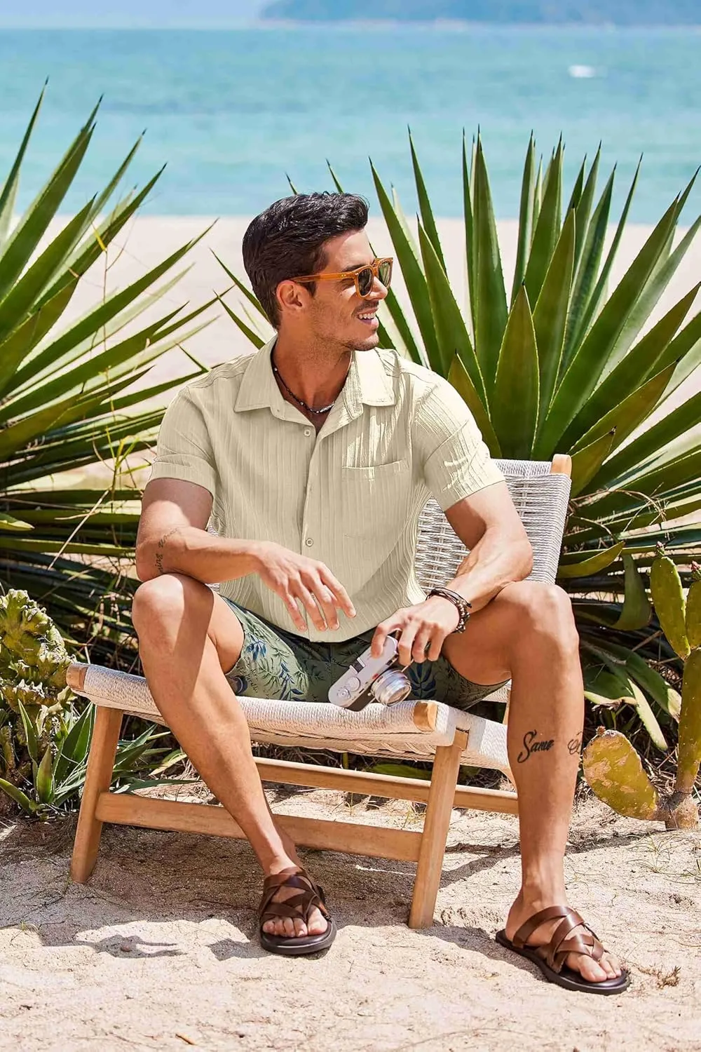 COOFANDY Men's Short Sleeve Casual Button Down Shirts Textured Summer Beach Shirt with Pocket