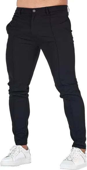 DGHM-JLMY Men's Solid Color Chinos Lightweight Casual Slim Fit Stretch Pants Flat-Front Skinny Regular Dress Pants
