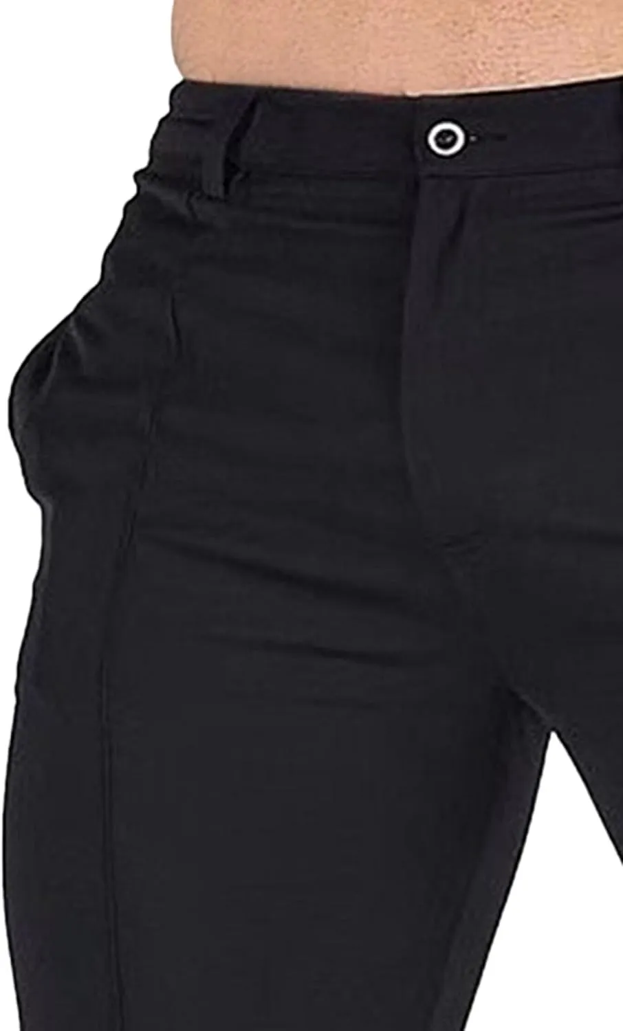 DGHM-JLMY Men's Solid Color Chinos Lightweight Casual Slim Fit Stretch Pants Flat-Front Skinny Regular Dress Pants