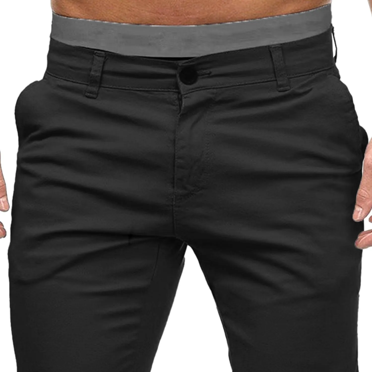 DGHM-JLMY Men's Solid Color Chinos Lightweight Casual Slim Fit Stretch Pants Flat-Front Skinny Regular Dress Pants