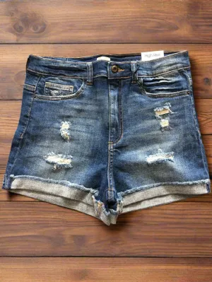 Distressed Folded Denim Shorts
