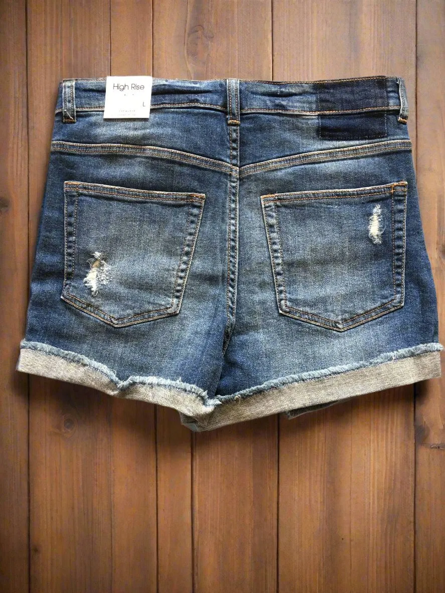 Distressed Folded Denim Shorts