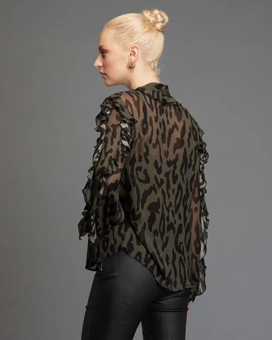 Dreaming Frill Top - Khaki Animal
