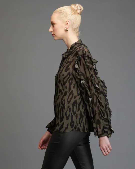 Dreaming Frill Top - Khaki Animal