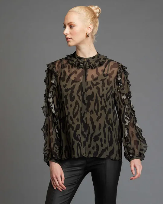 Dreaming Frill Top - Khaki Animal