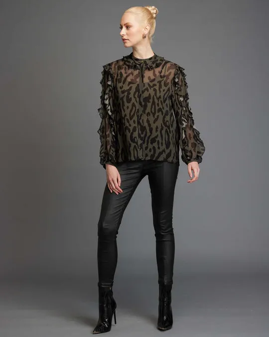 Dreaming Frill Top - Khaki Animal