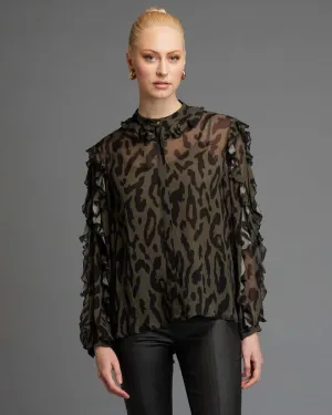 Dreaming Frill Top - Khaki Animal