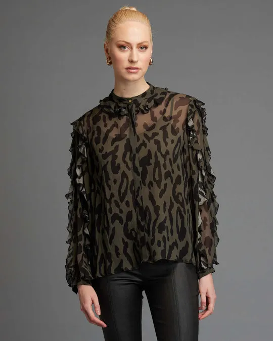 Dreaming Frill Top - Khaki Animal